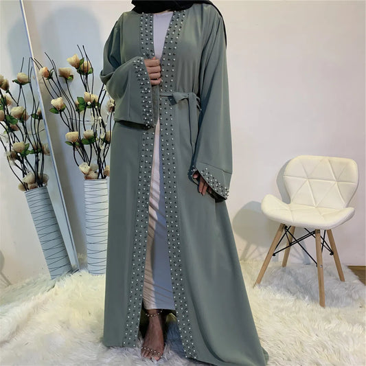 Noor Luxe Pearl-Trim Open Abaya