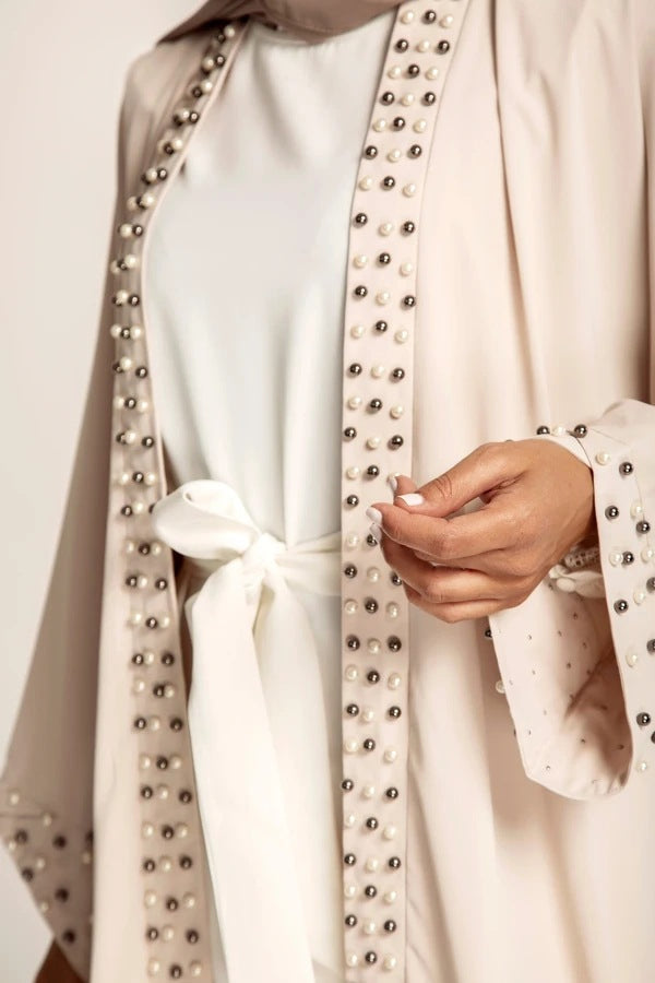 Noor Luxe Pearl-Trim Open Abaya