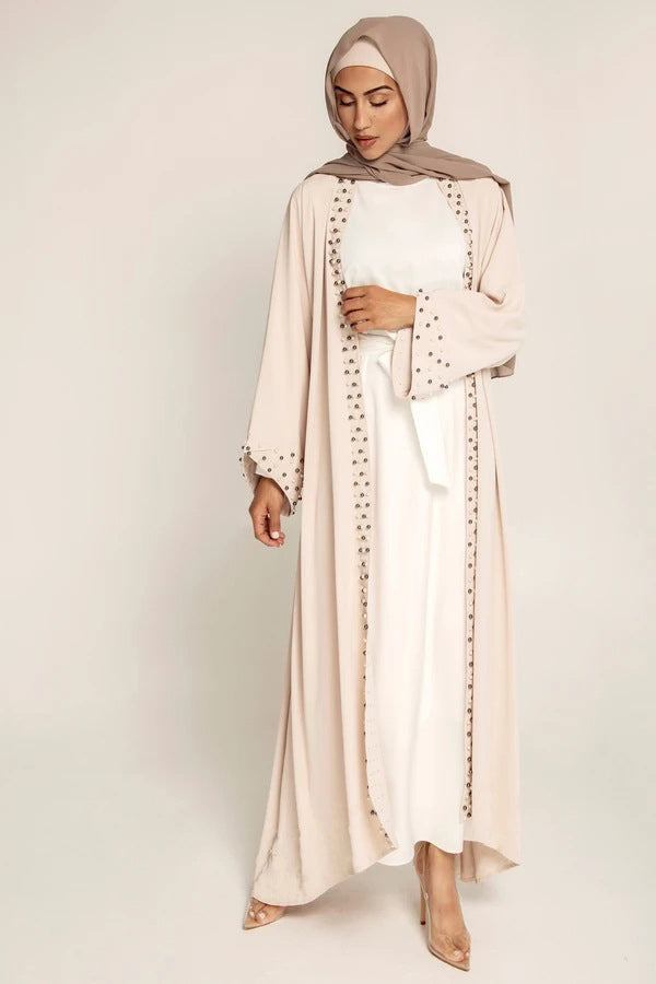 Noor Luxe Pearl-Trim Open Abaya