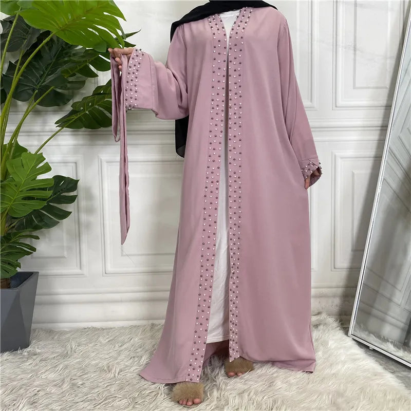 Noor Luxe Pearl-Trim Open Abaya